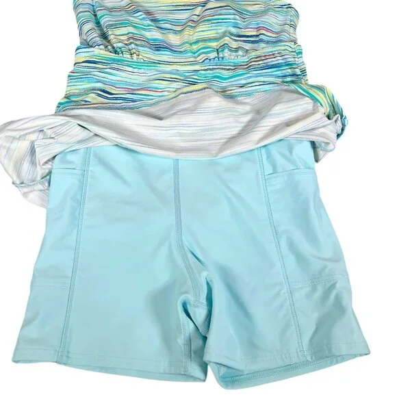 Lands End Women’s Tummy Control One Piece Swim dress Aqua Space Dye Size 8 - Picture 7 of 14
